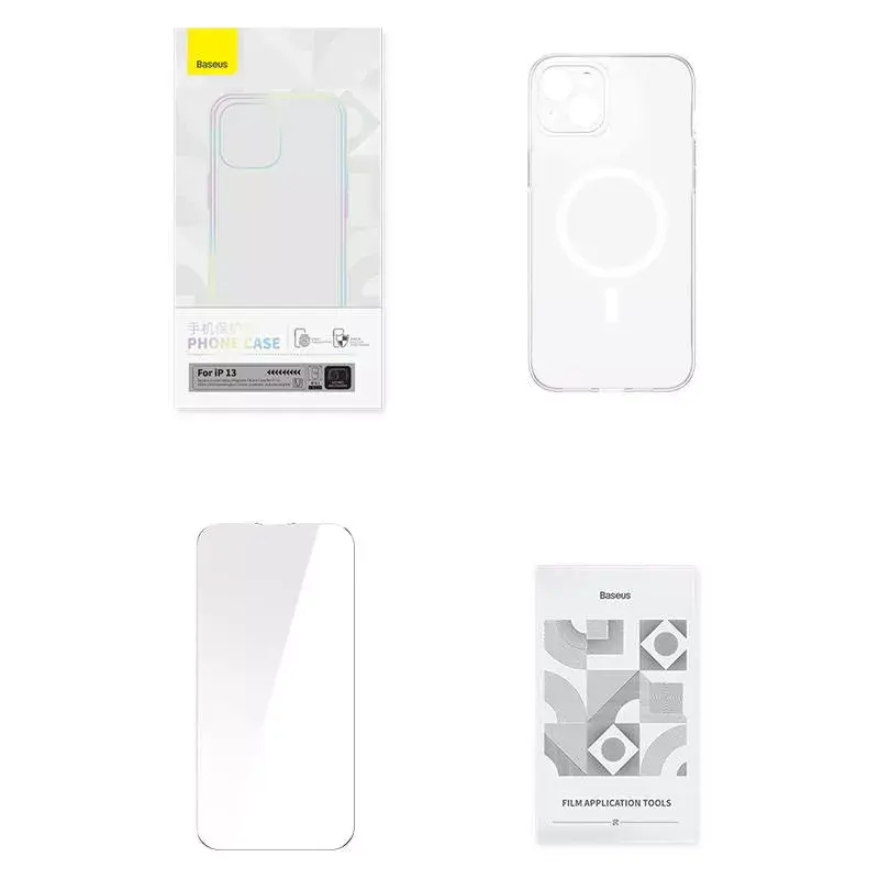 Etui na telefon Baseus Magnetic Crystal Clear dla iPhone 13, przezroczyste, ze szkłem hartowanym na ekran
