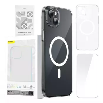 Etui na telefon Baseus Magnetic Crystal Clear dla iPhone 13, przezroczyste, ze szkłem hartowanym na ekran