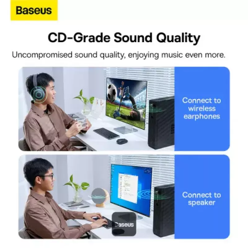 Baseus BA07 Mini adapter Bluetooth do PC, bezprzewodowy odbiornik Bluetooth USB 5.3 - czarny