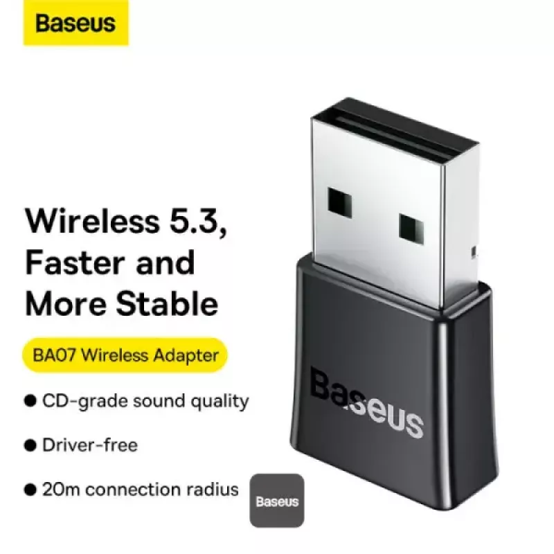 Baseus BA07 Mini adapter Bluetooth do PC, bezprzewodowy odbiornik Bluetooth USB 5.3 - czarny