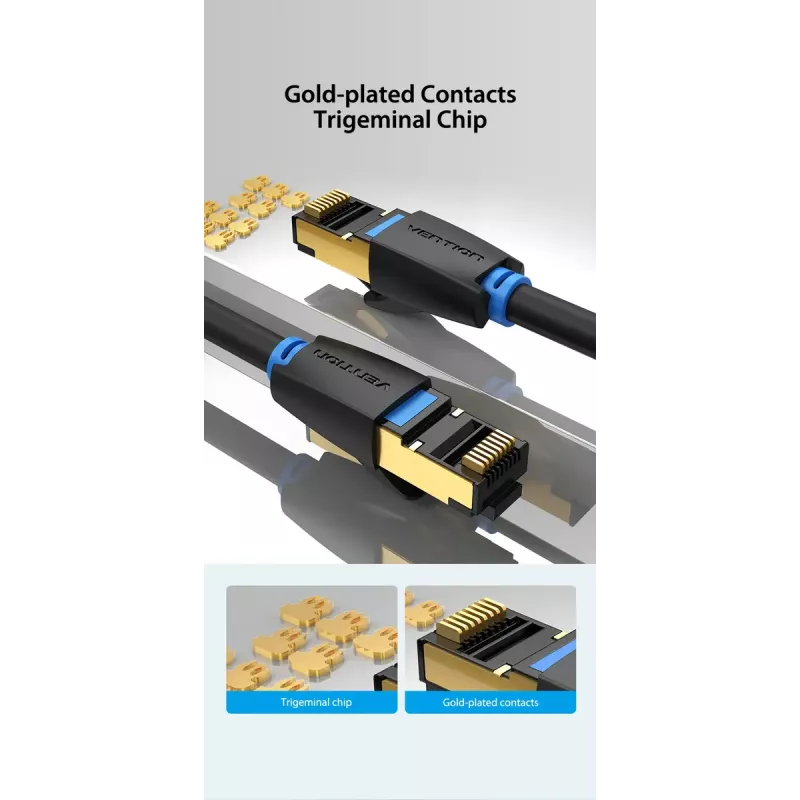 Ethernet patch kabel Vention Cat.8 S/FTP 1 m Czarny RJ-45 Gold-plated