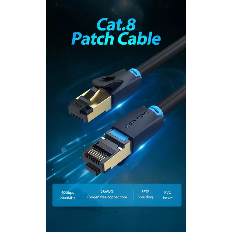 Ethernet patch kabel Vention Cat.8 S/FTP 1 m Czarny RJ-45 Gold-plated
