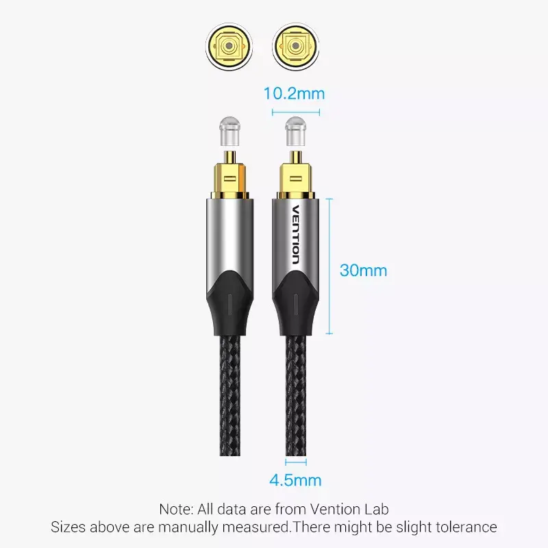 Światłowodowy kabel audio Vention 3 m TOSLINK męski-męski, szary, oplot nylonowy, złocone styki
