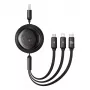 Kabel USB 3-w-1 Baseus Free2Draw (USB-A na Micro USB + Lightning + USB-C), 100 W, 1,1 m, czarny