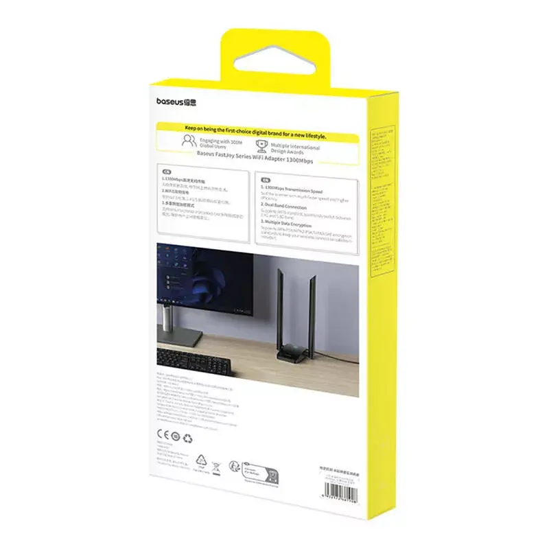 Adapter WiFi Baseus FastJoy 1800Mbps czarny — dwuzakresowa sieciowa karta USB