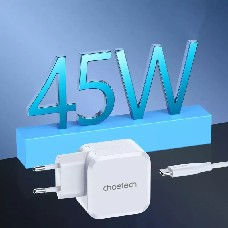 Ładowarka sieciowa USB-C CHOETECH PD8007 45W EU biała – USB‑C PD 45W