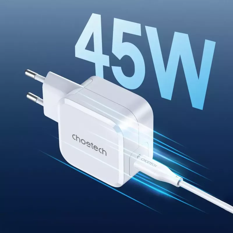 Ładowarka sieciowa USB-C CHOETECH PD8007 45W EU biała – USB‑C PD 45W