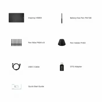 Tablet graficzny HUION Inspiroy H580X — aktywny obszar 8,5×5,0 cala, 5080 LPI, 8192 poziomów nacisku, 8 programowalnych klawiszy, USB-C
