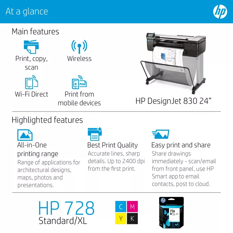 HP Designjet T830 24-in Multifunction Printer