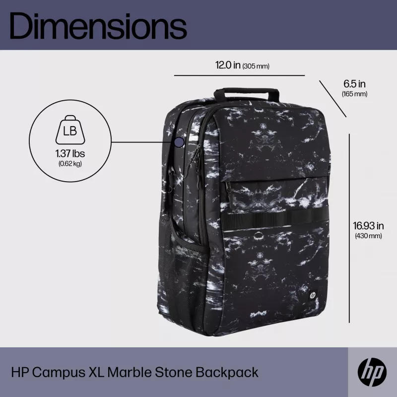 Plecak casualowy HP Campus XL Marble Stone Czarny szary
