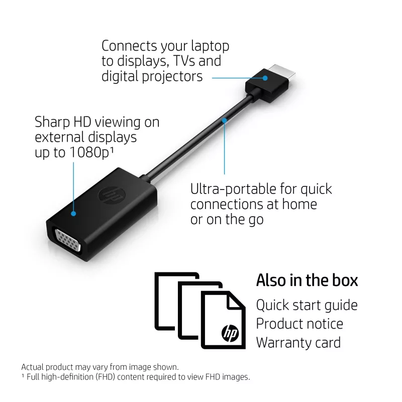 Adapter HP HDMI na VGA, 0,045 m, HDMI, VGA (D-Sub), Męski, Żeński, Czarny