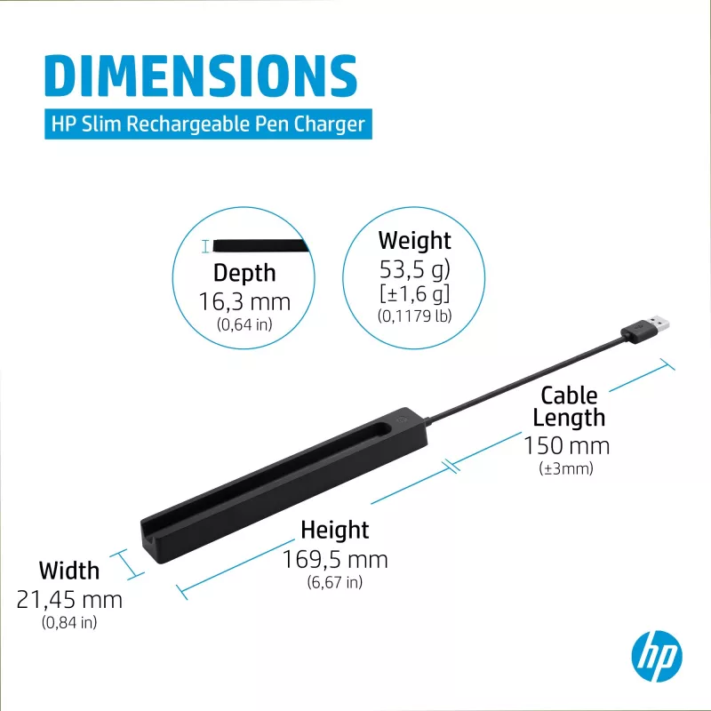 HP cienki Rechargeable Pen Charger, do użytku wewnętrznego, USB, 0,15 m, czarny