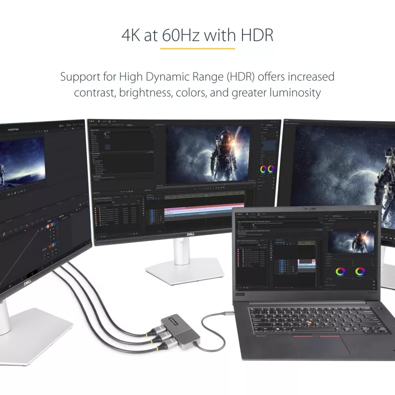 StarTech.com 3-portowy koncentrator USB-C MST – adapter USB typu C do 3x HDMI do wielu monitorów dla laptopa – potrójne HDMI do 4K 60 Hz z DP 1.4 Alt Mode i DSC – HDR – kabel 30 cm – tylko Windows