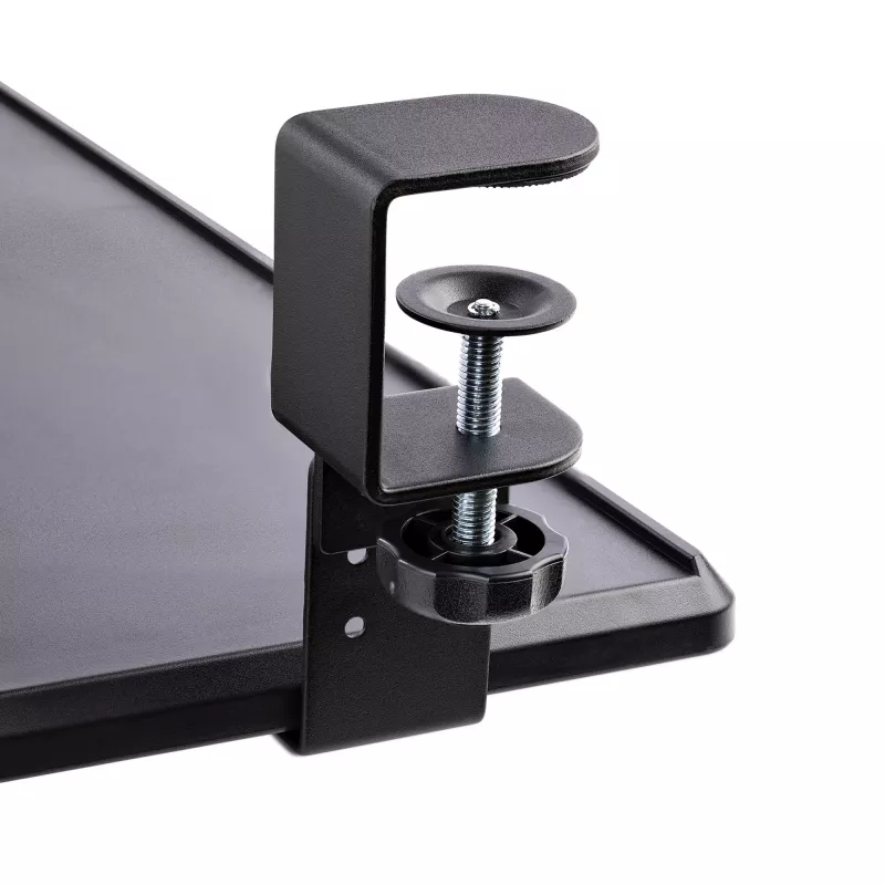 StarTech.com Tacka na klawiaturę montowana pod biurkiem, mocowanie na zacisk, ergonomiczny uchwyt na klawiaturę, do 12 kg (26,5 funta), wysuwana szuflada na klawiaturę i mysz z zaciskami C, regulowana wysokość tacki na klawiaturę (3,9/4,7/5,5 cala)