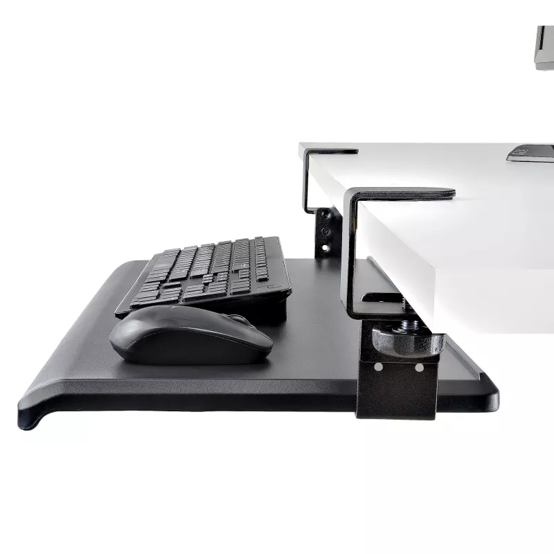 StarTech.com Tacka na klawiaturę montowana pod biurkiem, mocowanie na zacisk, ergonomiczny uchwyt na klawiaturę, do 12 kg (26,5 funta), wysuwana szuflada na klawiaturę i mysz z zaciskami C, regulowana wysokość tacki na klawiaturę (3,9/4,7/5,5 cala)