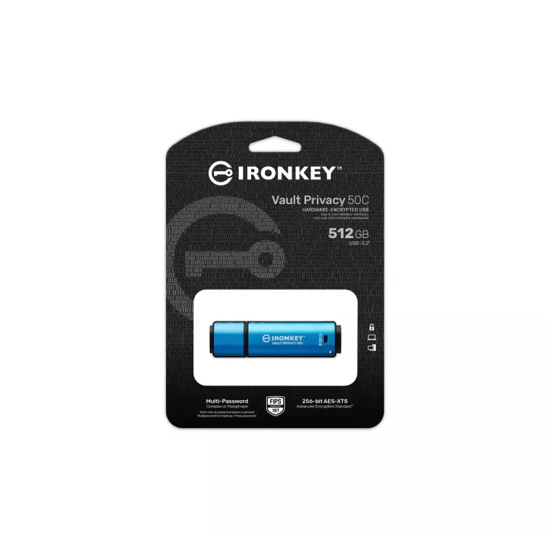 Kingston Technology IronKey 512 GB USB-C Vault Privacy 50C szyfrowany sprzętowo AES-256, FIPS 197