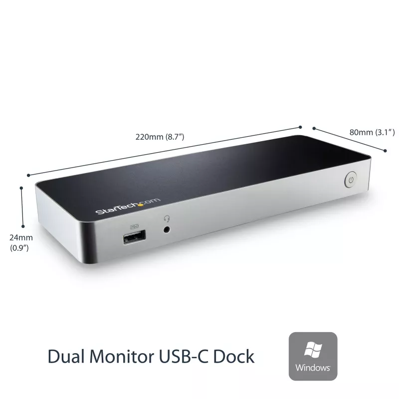 StarTech.com Stacja dokująca USB C z dwoma monitorami i zasilaniem 60W dla laptopów z Windows - USB C na HDMI / DVI - USB 3.1 Gen 1 Type C z ładowaniem - kompatybilna z Thunderbolt 3