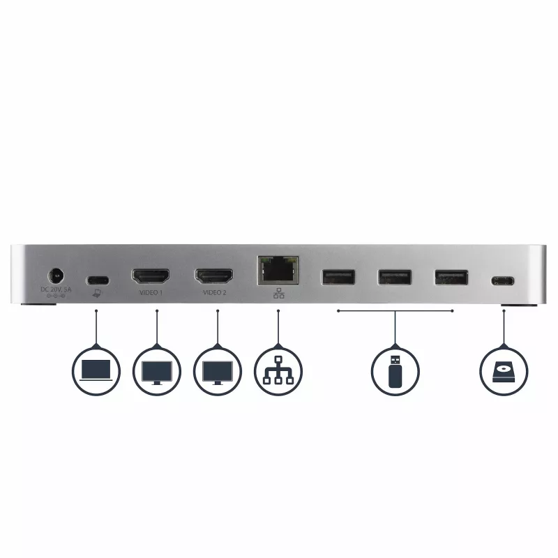 StarTech.com Stacja dokująca USB C z dwoma monitorami i zasilaniem 60W dla laptopów z Windows - USB C na HDMI / DVI - USB 3.1 Gen 1 Type C z ładowaniem - kompatybilna z Thunderbolt 3