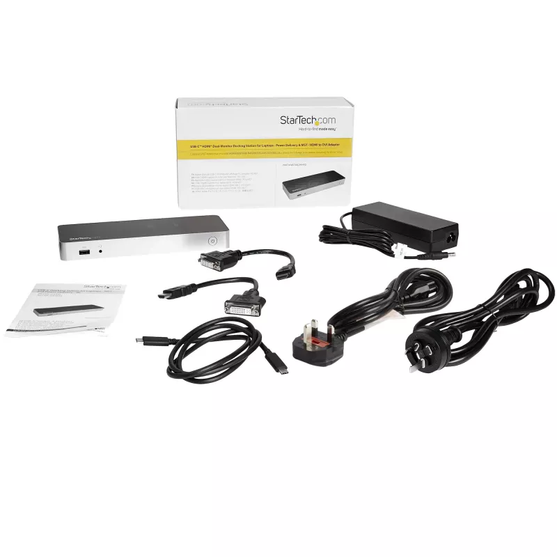 StarTech.com Stacja dokująca USB C z dwoma monitorami i zasilaniem 60W dla laptopów z Windows - USB C na HDMI / DVI - USB 3.1 Gen 1 Type C z ładowaniem - kompatybilna z Thunderbolt 3