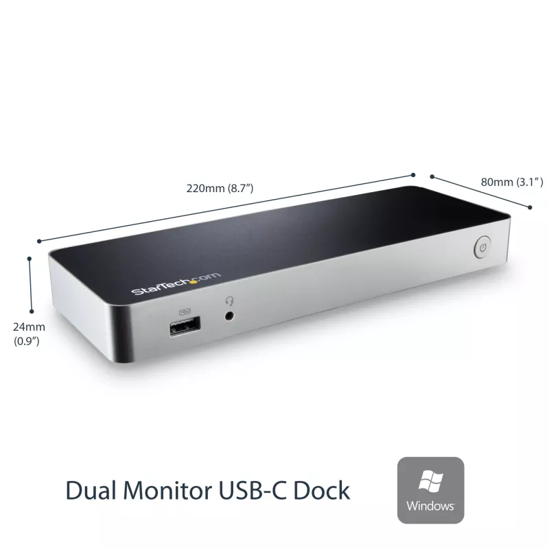 StarTech.com Stacja dokująca USB C z dwoma monitorami i zasilaniem 60W dla laptopów z Windows - USB C na HDMI / DVI - USB 3.1 Gen 1 Type C z ładowaniem - kompatybilna z Thunderbolt 3