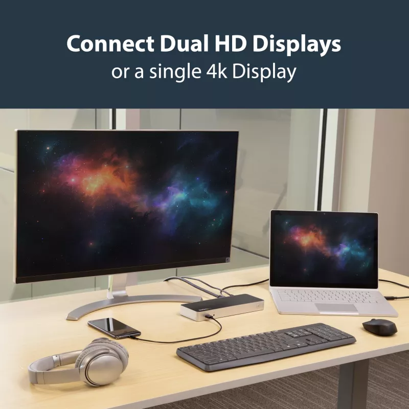 StarTech.com Stacja dokująca USB C z dwoma monitorami i zasilaniem 60W dla laptopów z Windows - USB C na HDMI / DVI - USB 3.1 Gen 1 Type C z ładowaniem - kompatybilna z Thunderbolt 3