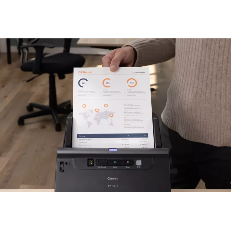 Canon imageFORMULA DR-C240 Duplex Desktop Document Scanner, 216 x 3000 mm, 600 x 600 DPI, 24 bit, 24 bit, 45 ppm, 30 ppm