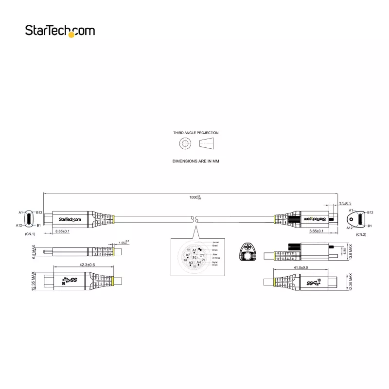 StarTech.com 3 ft (1 m) Kabel USB C z górną śrubą blokującą 10 Gb/s — USB 3.1/3.2 Gen 2 Typ C — ładowanie Power Delivery 100 W (5 A), tryb DP Alt — pojedyncza śruba blokująca, kabel USB-C do ładowania/synchronizacji