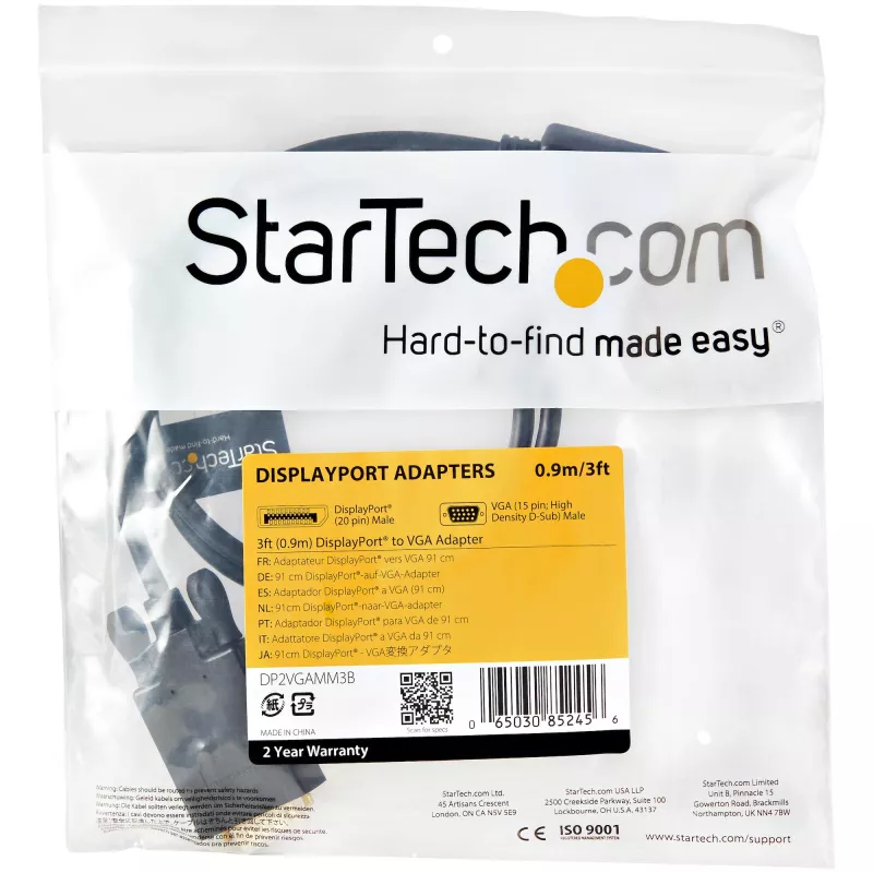 StarTech.com Kabel DisplayPort do VGA 3 stopy (1 m) - Aktywny adapter kablowya DisplayPort do VGA - Wideo 1080p - Kabel monitora DP do VGA - Konwerter DP 1.2 na VGA - Zatrzaskowe złącze DP
