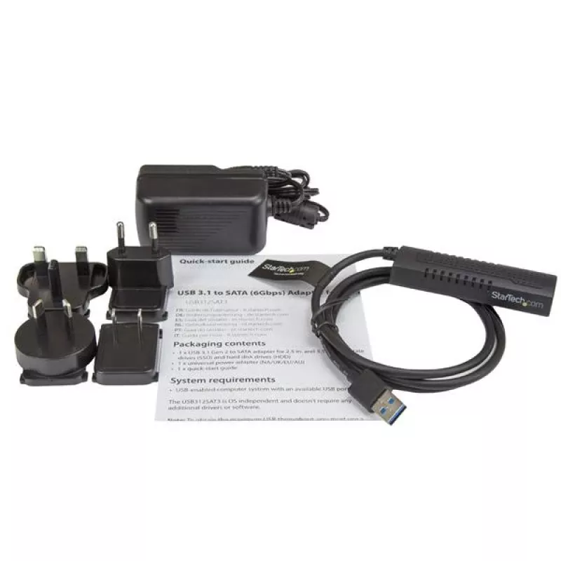 StarTech.com SATA to USB kabel - USB 3.1 (10Gbps) - UASP, czarny, Aktywność, Zasilanie, CE, FCC, ASMedia - ASM1351, 12 V, 0 - 60 °C