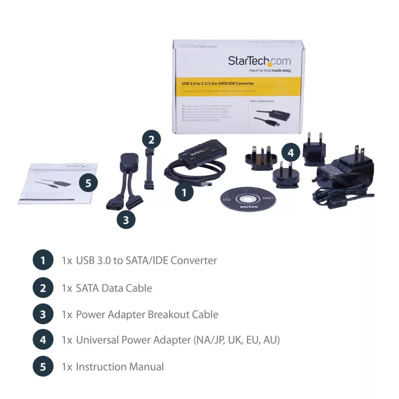 StarTech.com SATA to USB kabel - USB 3.1 (10Gbps) - UASP, czarny, Aktywność, Zasilanie, CE, FCC, ASMedia - ASM1351, 12 V, 0 - 60 °C