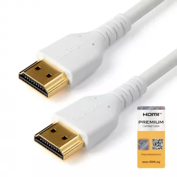 StarTech.com 3ft (1m) Cienki kabel HDMI 2.0, Elastyczny Przewód HDMI z Certyfikatem Premium z Ethernetem, UHD 4K 60Hz HDR10, Wytrzymała Konstrukcja z Włókna Aramidowego w Osłonie TPE, Biały