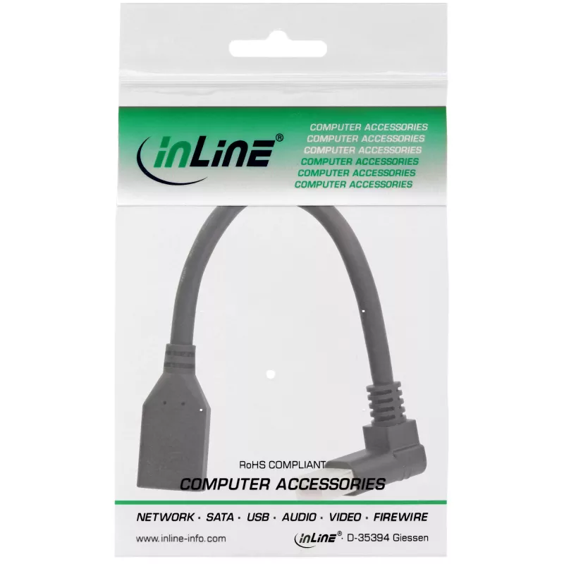 adapter kablowy InLine DisplayPort 1.4 M/Ż, 8K4K, kątowy skierowany w górę, czarny/złoty