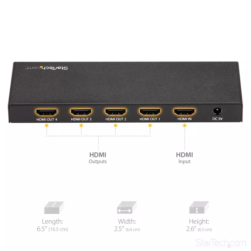 Rozdzielacz HDMI StarTech.com 4-portowy - 4K 60 Hz, HDMI, 4x HDMI, 3840 x 2160 pikseli, Czarny, 4K Ultra HD, 60 Hz