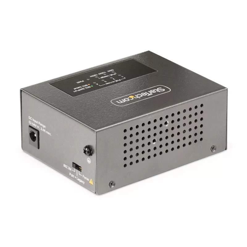 StarTech.com 4-portowy wielogigabitowy iniektor PoE++, Ethernet 5/2,5/1G (NBASE-T), PoE/PoE+/PoE++ (802.3af/802.3at/802.3bt), budżet mocy 160 watów, montaż na ścianie/szynie DIN, niezarządzalny