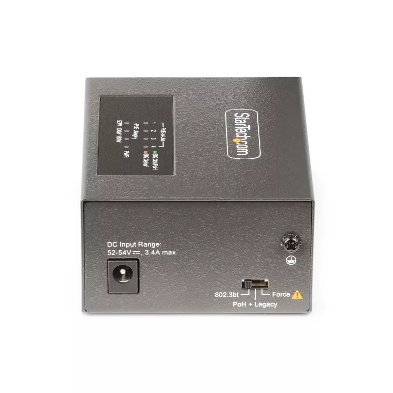 StarTech.com 4-portowy wielogigabitowy iniektor PoE++, Ethernet 5/2,5/1G (NBASE-T), PoE/PoE+/PoE++ (802.3af/802.3at/802.3bt), budżet mocy 160 watów, montaż na ścianie/szynie DIN, niezarządzalny
