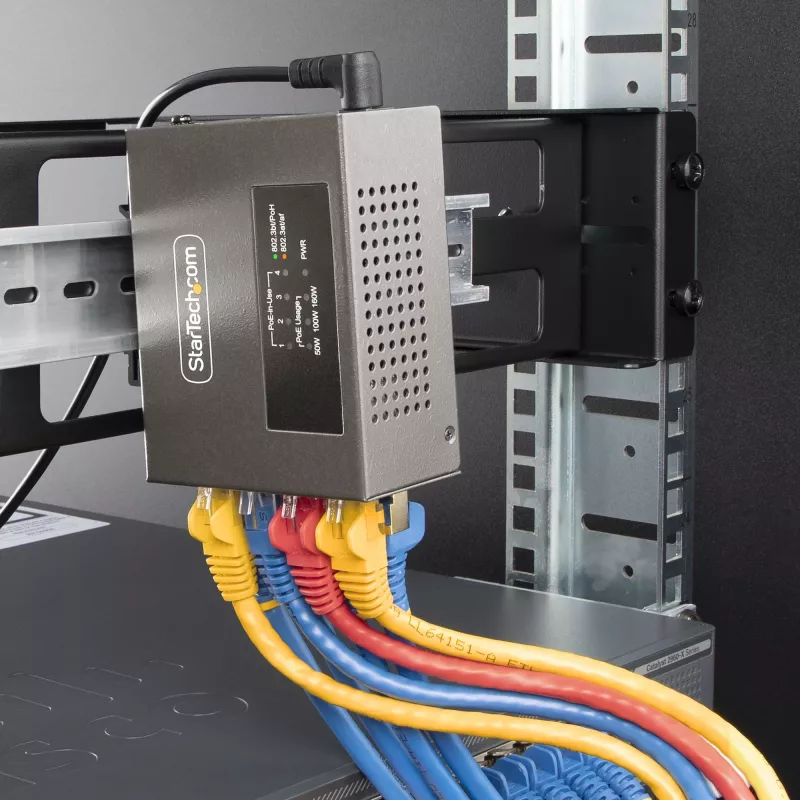 StarTech.com 4-portowy wielogigabitowy iniektor PoE++, Ethernet 5/2,5/1G (NBASE-T), PoE/PoE+/PoE++ (802.3af/802.3at/802.3bt), budżet mocy 160 watów, montaż na ścianie/szynie DIN, niezarządzalny