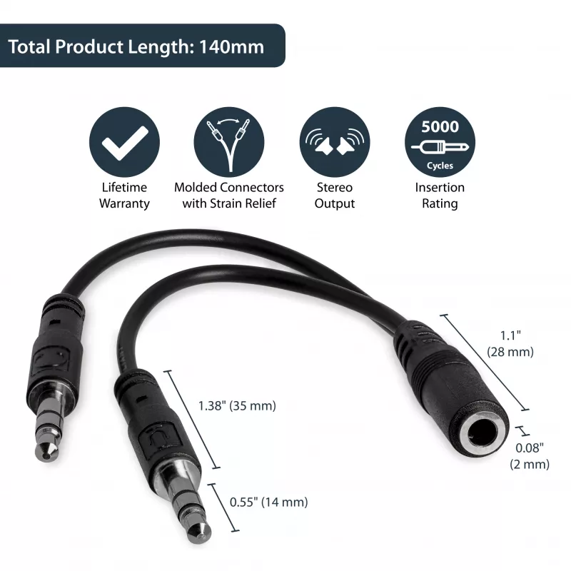Adapter rozdzielający zestaw słuchawkowy StarTech.com 3,5 mm 4-pozycyjny na 2x 3-pozycyjne 3,5 mm – żeński/męski