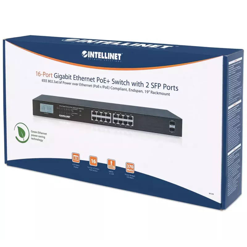 Niezarządzalny przełącznik Intellinet 16-portowy Gigabit Ethernet PoE+ 370W