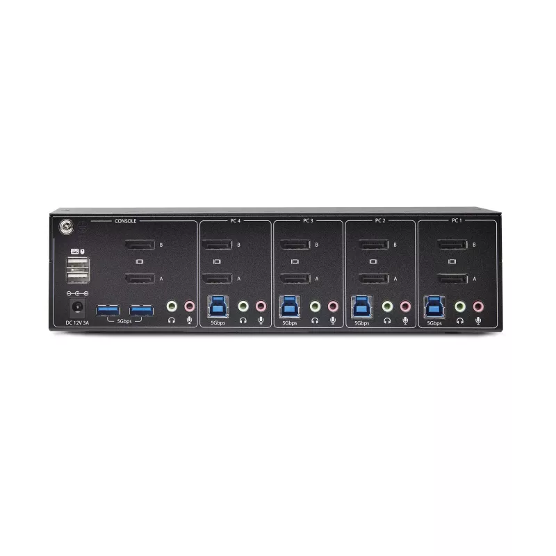 StarTech.com 4-Port Dual-Monitor DisplayPort KVM Switch, 4K 60Hz, 2x USB 5Gbps Hub Ports, 2x USB 2.0 HID Ports, Hotkey and Push-Button Switching, TAA Compliant - 3.5mm Audio, HDCP