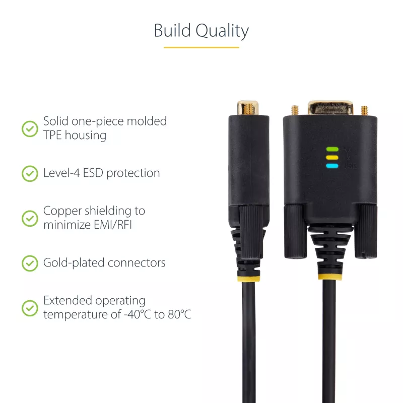 StarTech.com adapter kablowya USB na szeregowy 3 ft (1 m), zachowanie COM, wymienne śruby/nakrętki, USB-A na DB9 RS232, układ FTDI, ochrona ESD, Windows/macOS/Linux