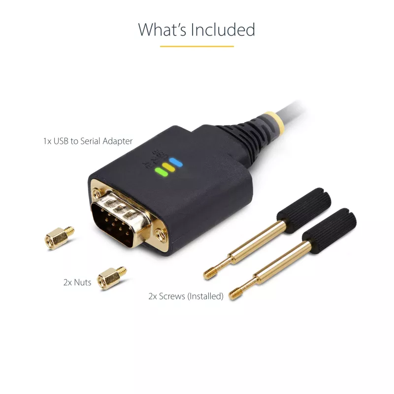 StarTech.com adapter kablowya USB na szeregowy 3 ft (1 m), zachowanie COM, wymienne śruby/nakrętki, USB-A na DB9 RS232, układ FTDI, ochrona ESD, Windows/macOS/Linux