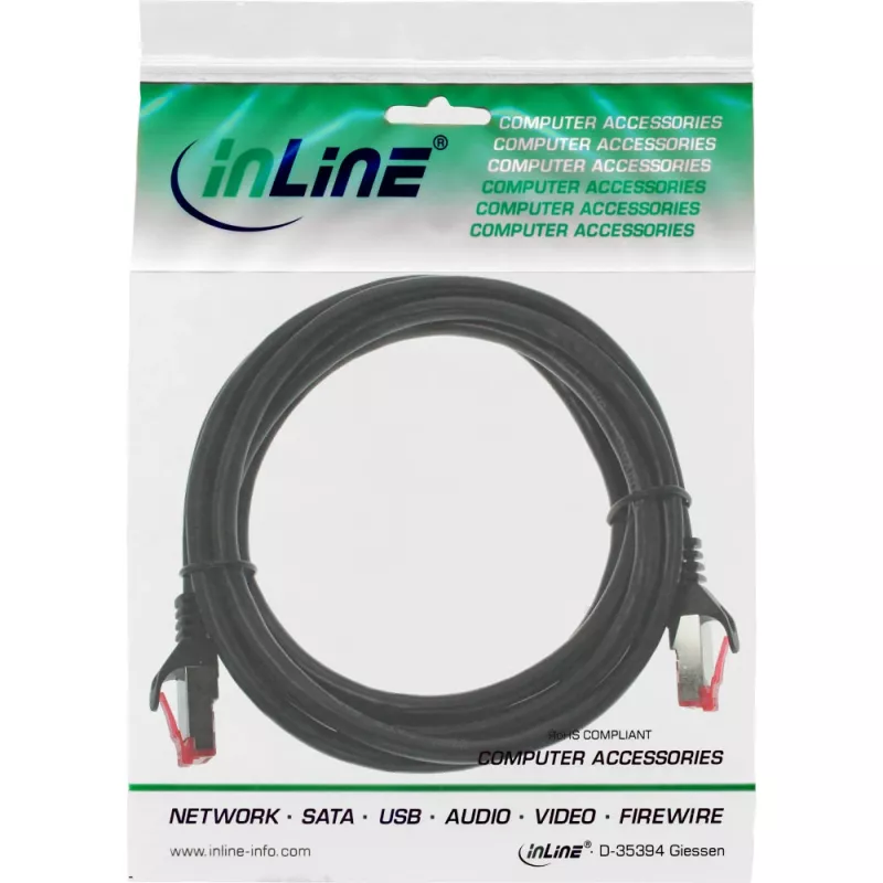 Kabel krosowy InLine S/FTP PiMF Kat.6 250MHz PVC Miedź czarny 0,25m