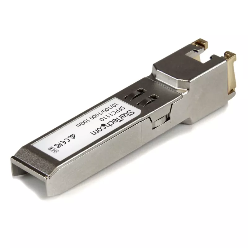 StarTech.com Moduł nadawczo-odbiorczy SFP zgodny z Cisco SFP-GE-T - 10/100/1000BASE-TX ~ Moduł SFP zgodny z Cisco SFP-GE-T - 1000BASE-T - SFP na RJ45 Cat6/Cat5e - 10/100/1000 Mbps - RJ-45 100 m - Cisco IE3400, IE3300, IE3200