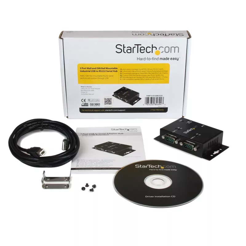 StarTech.com 2-Portowy Przemysłowy Adapter USB na port szeregowy do montażu na ścianie z klipsami do szyny DIN