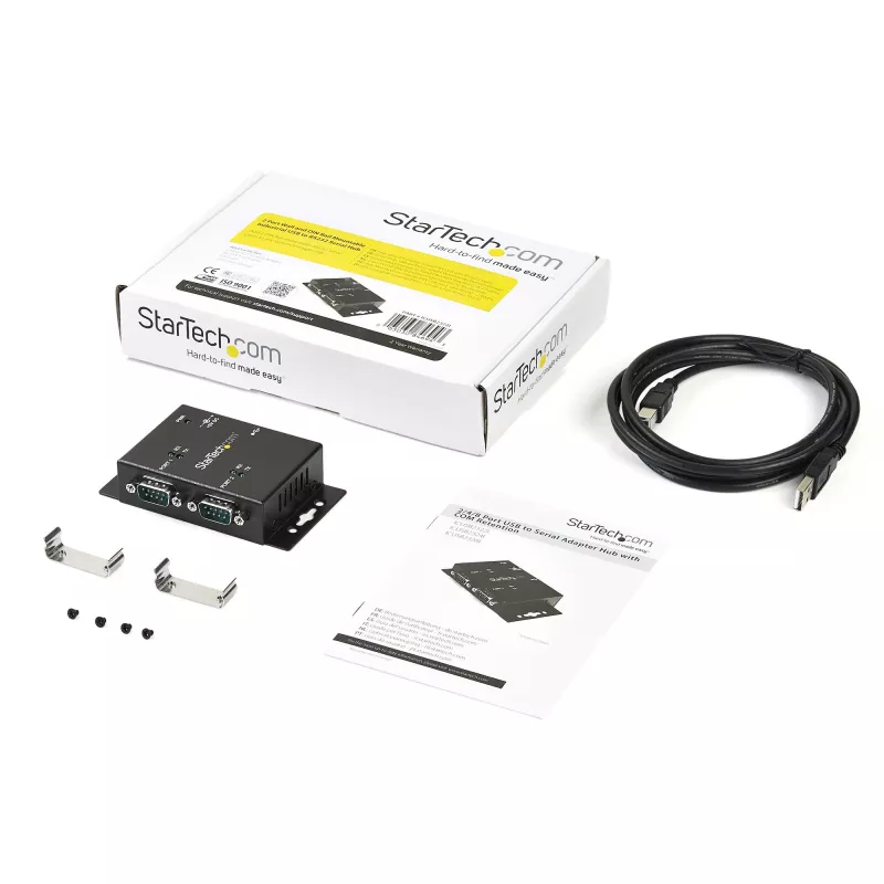 StarTech.com 2-Portowy Przemysłowy Adapter USB na port szeregowy do montażu na ścianie z klipsami do szyny DIN