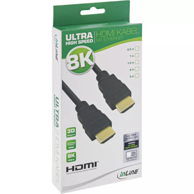 InLine Certified HDMI kabel, Ultra High Speed HDMI, 8K4K, 1m