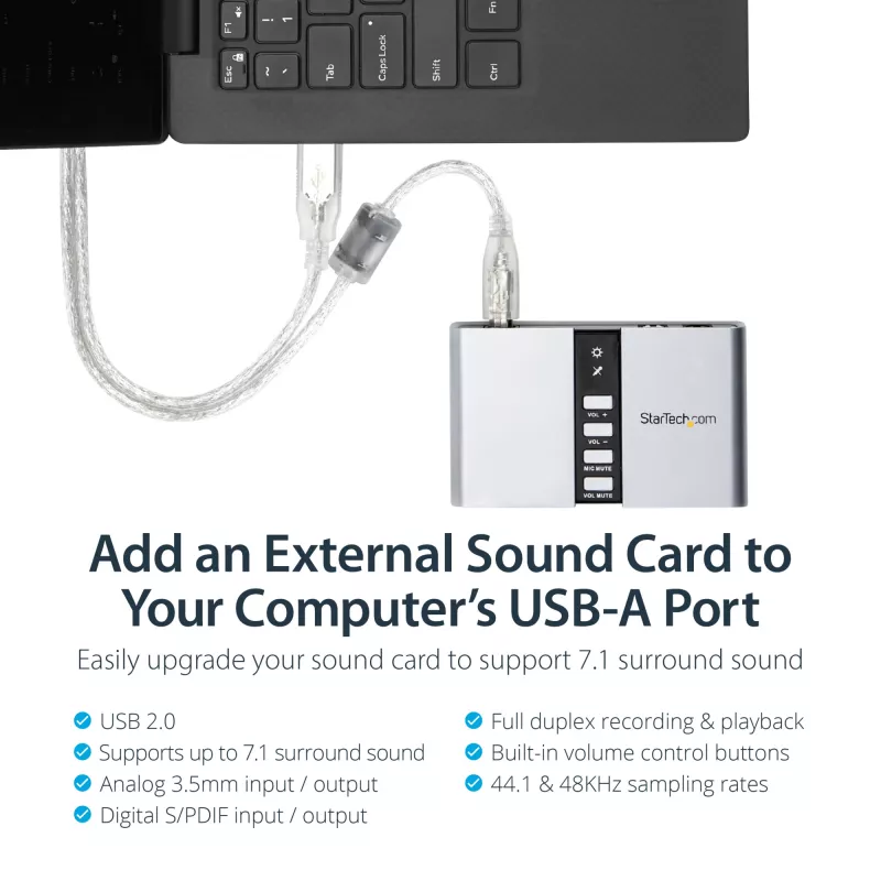 StarTech.com 7.1 USB Audio Adapter Zewnętrzna karta dźwiękowa z cyfrowym dźwiękiem SPDIF