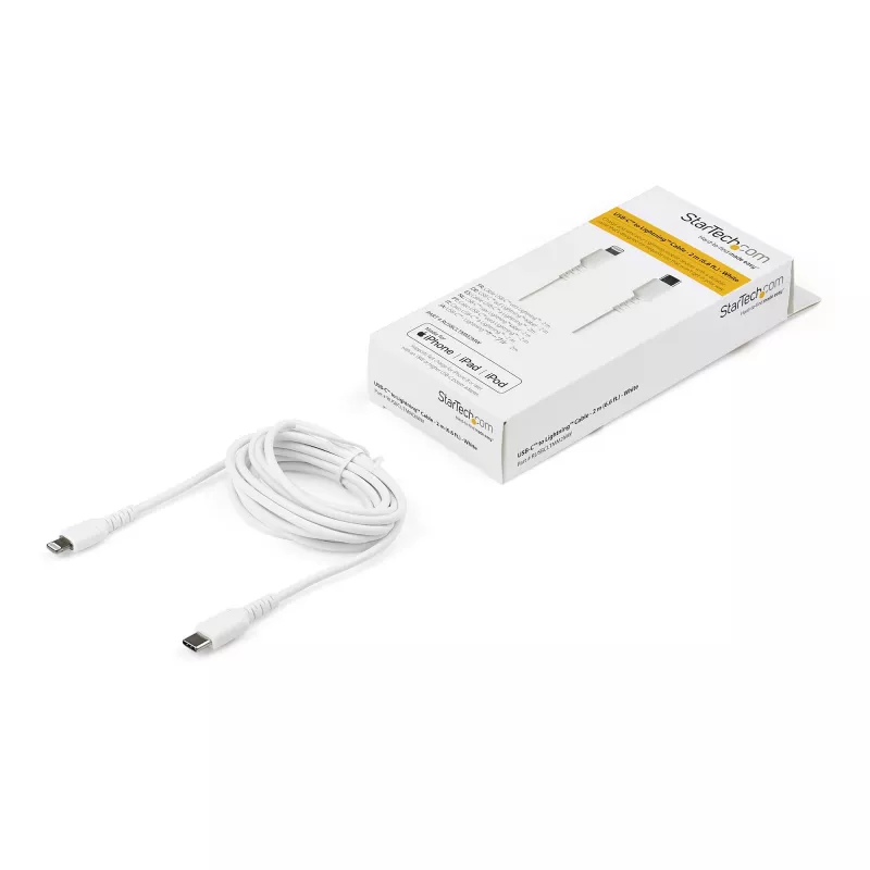 StarTech.com 6 stóp (2m) Wytrzymały biały kabel USB-C do Lightning - wzmocniony, odporny kabel ładująco-synchronizacyjny z włókien aramidowych USB Type C do Lightning z certyfikatem Apple MFi do iPada/iPhone'a 12