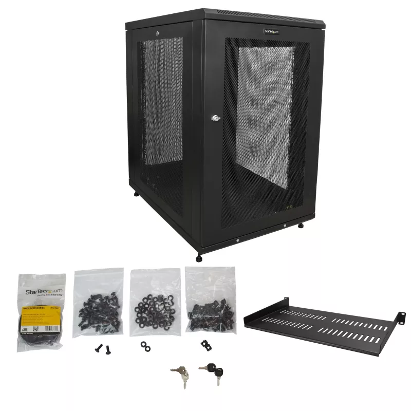StarTech.com 4-Post 18U Server Rack Cabinet, Lockable 19 inch Data Rack Cabinet for Computer / AV / IT Equipment, Office / Home sieciowy Rack with Casters & Adjustable Mounting Rails