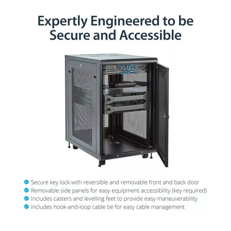 StarTech.com 4-Post 18U Server Rack Cabinet, Lockable 19 inch Data Rack Cabinet for Computer / AV / IT Equipment, Office / Home sieciowy Rack with Casters & Adjustable Mounting Rails